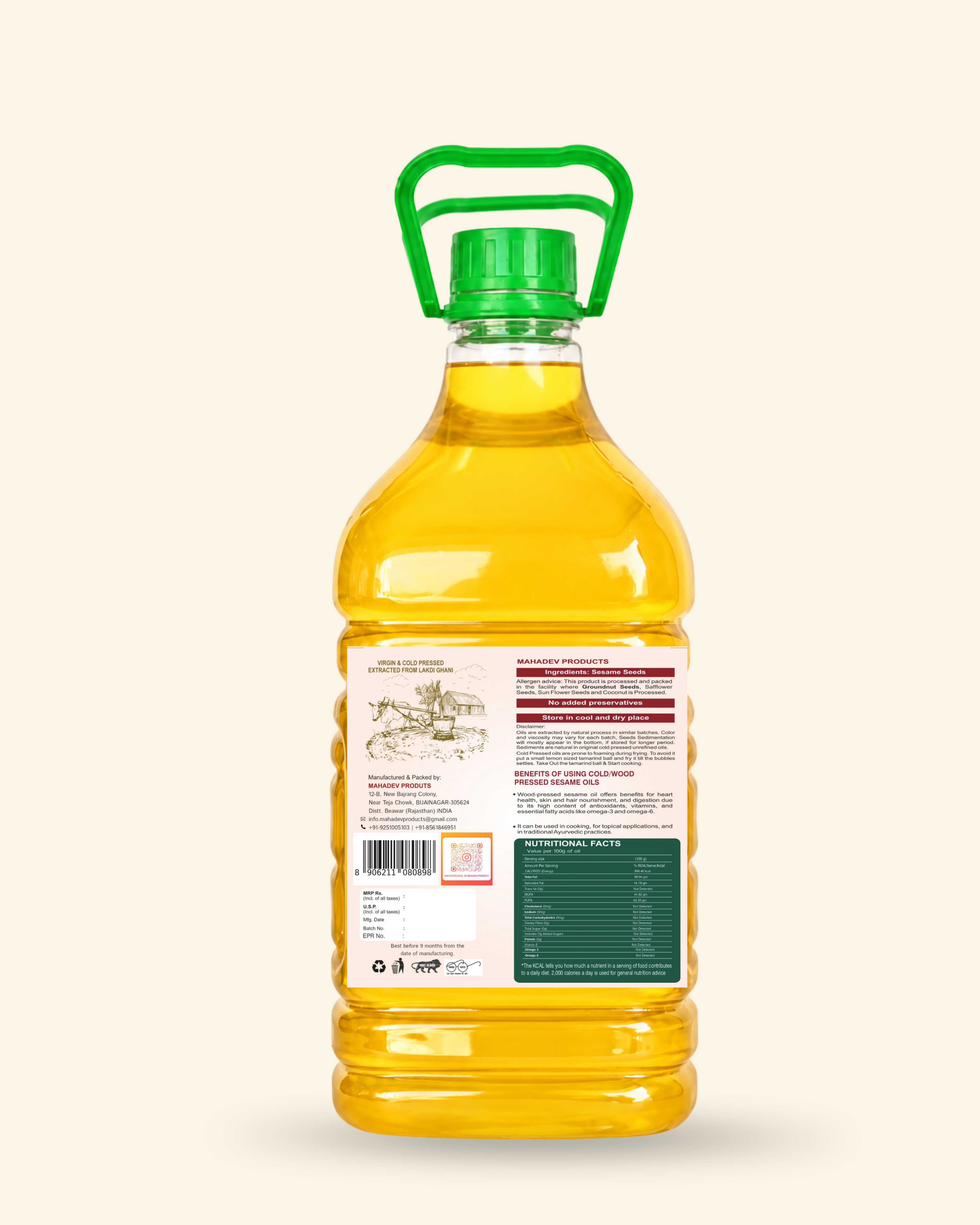 Wood Pressed White Sesame Oil 5L